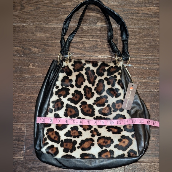 NWT Marco Buggiani Leather and Leopard Print Hide Hobo Shoulder Bag - Picture 3 of 9
